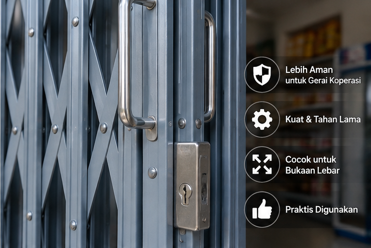 Detail Folding Gate sebagai Pintu Keamanan Gerai KDMP