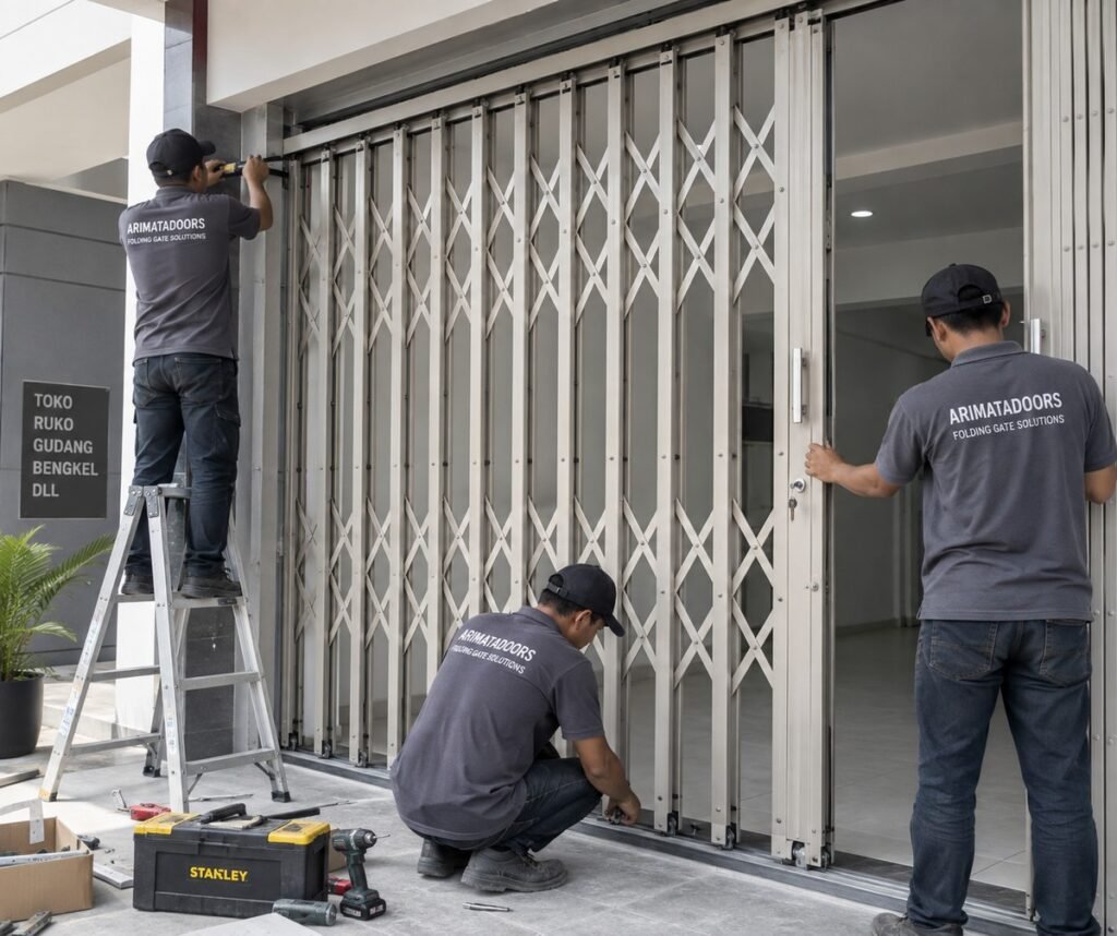pasang pintu folding gate